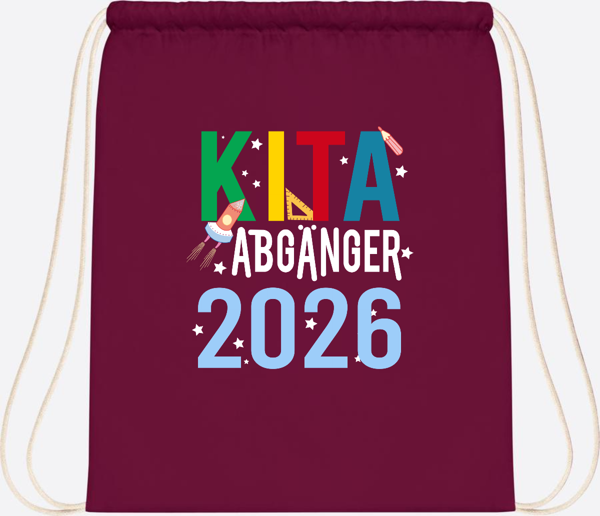 Turnbeutel Kita Abgänger 2026 – Personalisiert mit Name - Burgundy