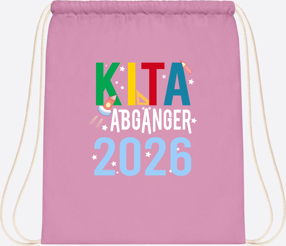Turnbeutel Kita Abgänger 2026 – Personalisiert mit Name - Classic Pink/White