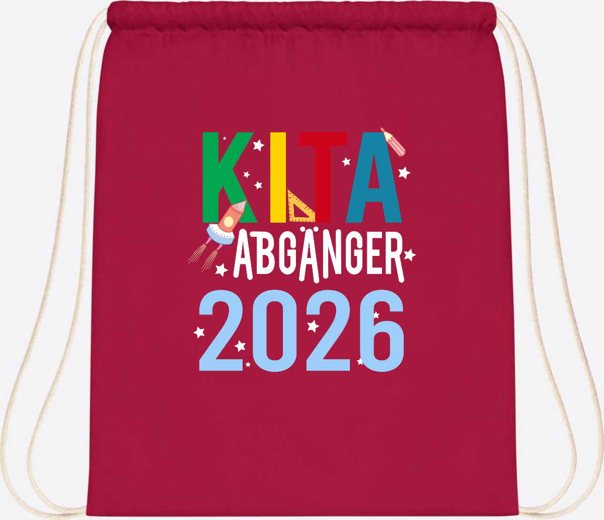 Turnbeutel Kita Abgänger 2026 – Personalisiert mit Name - Classic Red