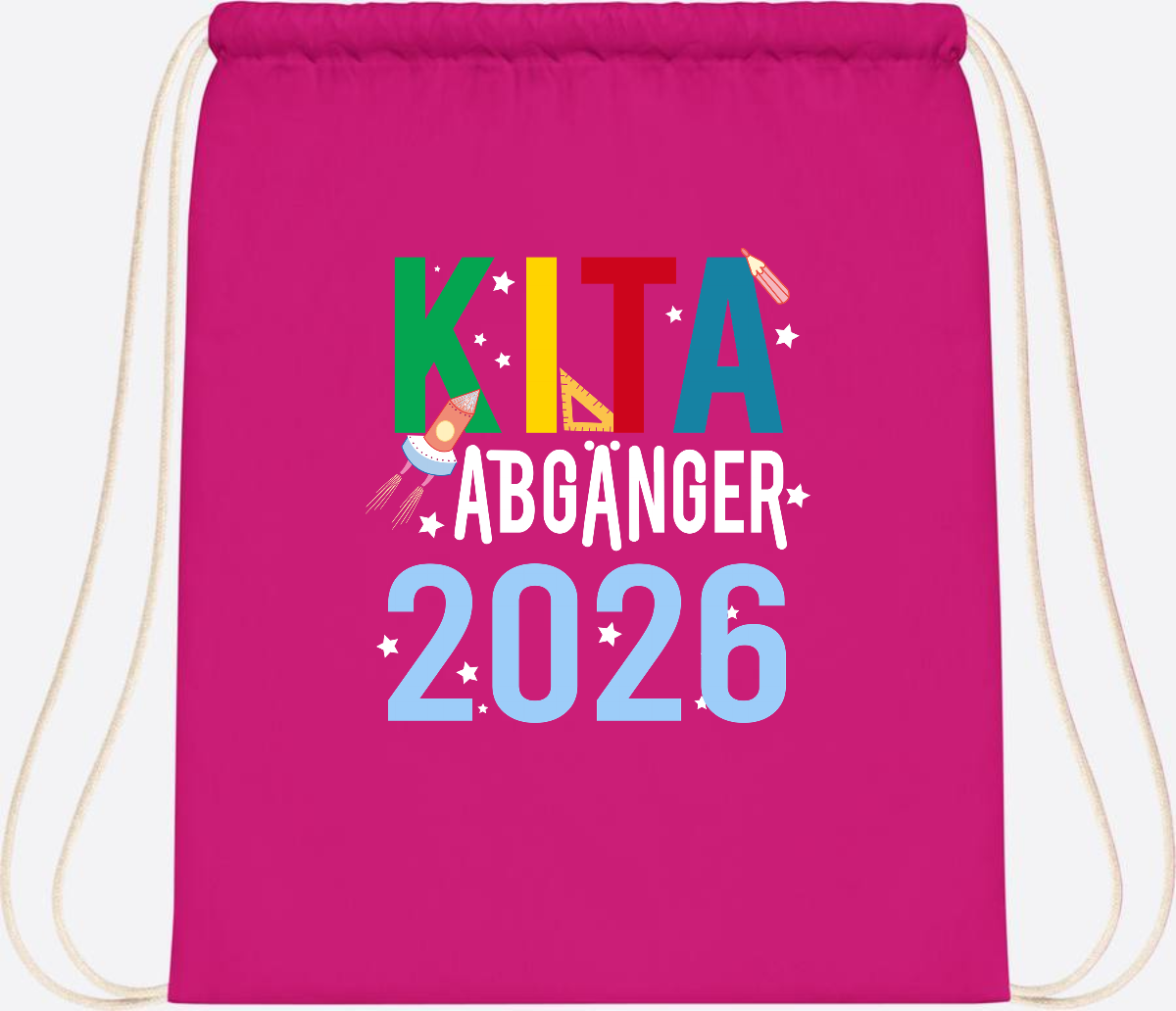 Turnbeutel Kita Abgänger 2026 – Personalisiert mit Name - Fuchsia