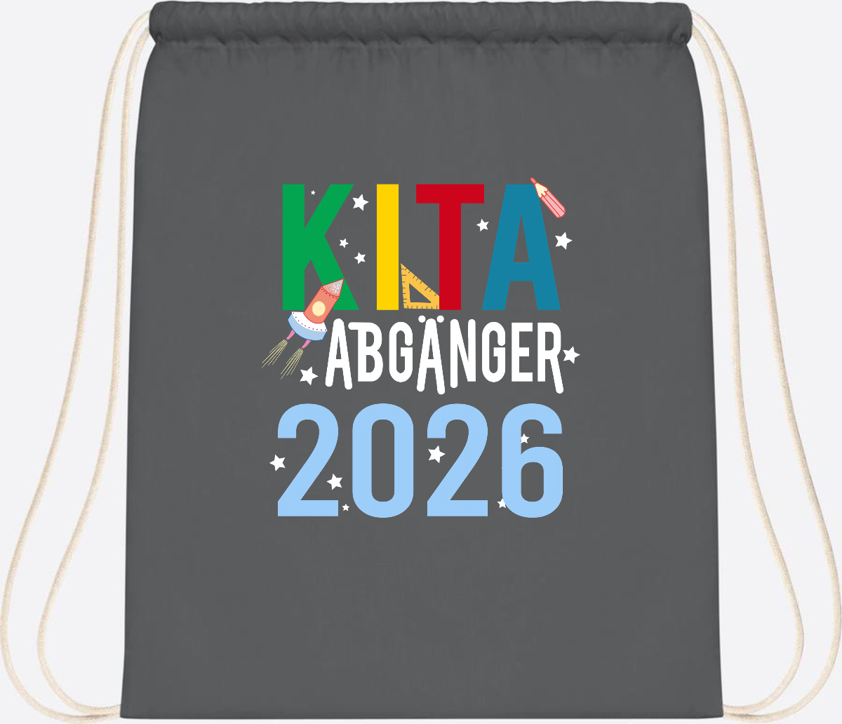 Turnbeutel Kita Abgänger 2026 – Personalisiert mit Name - Graphite Grey
