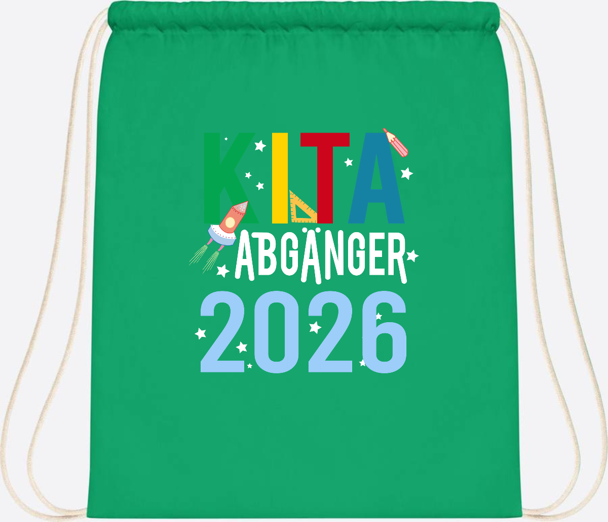 Turnbeutel Kita Abgänger 2026 – Personalisiert mit Name - Kelly Green