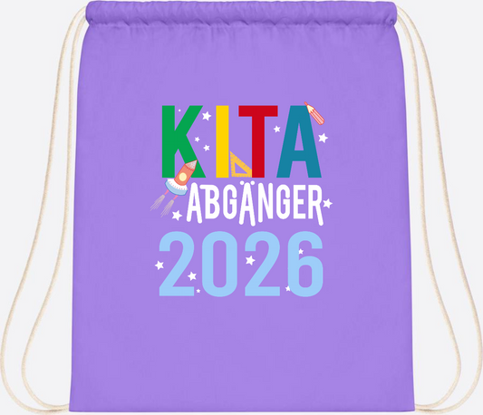Turnbeutel Kita Abgänger 2026 – Personalisiert mit Name - Lavender/White