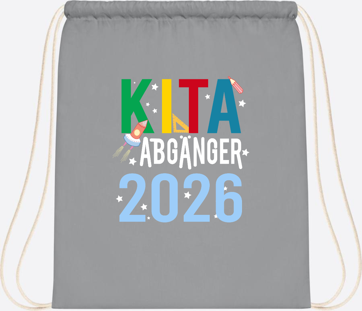 Turnbeutel Kita Abgänger 2026 – Personalisiert mit Name - Light Grey