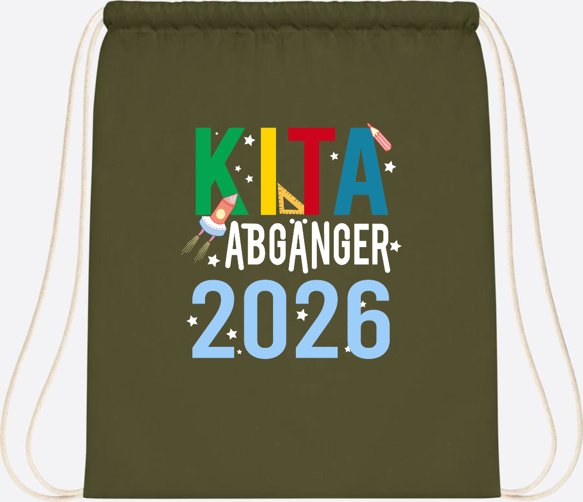 Turnbeutel Kita Abgänger 2026 – Personalisiert mit Name - Olive Green