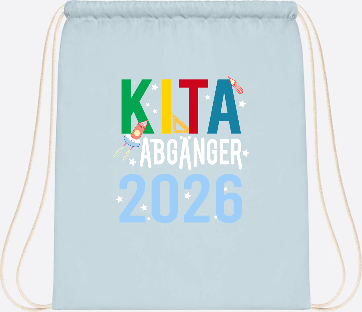 Turnbeutel Kita Abgänger 2026 – Personalisiert mit Name - Pastel Blue/White