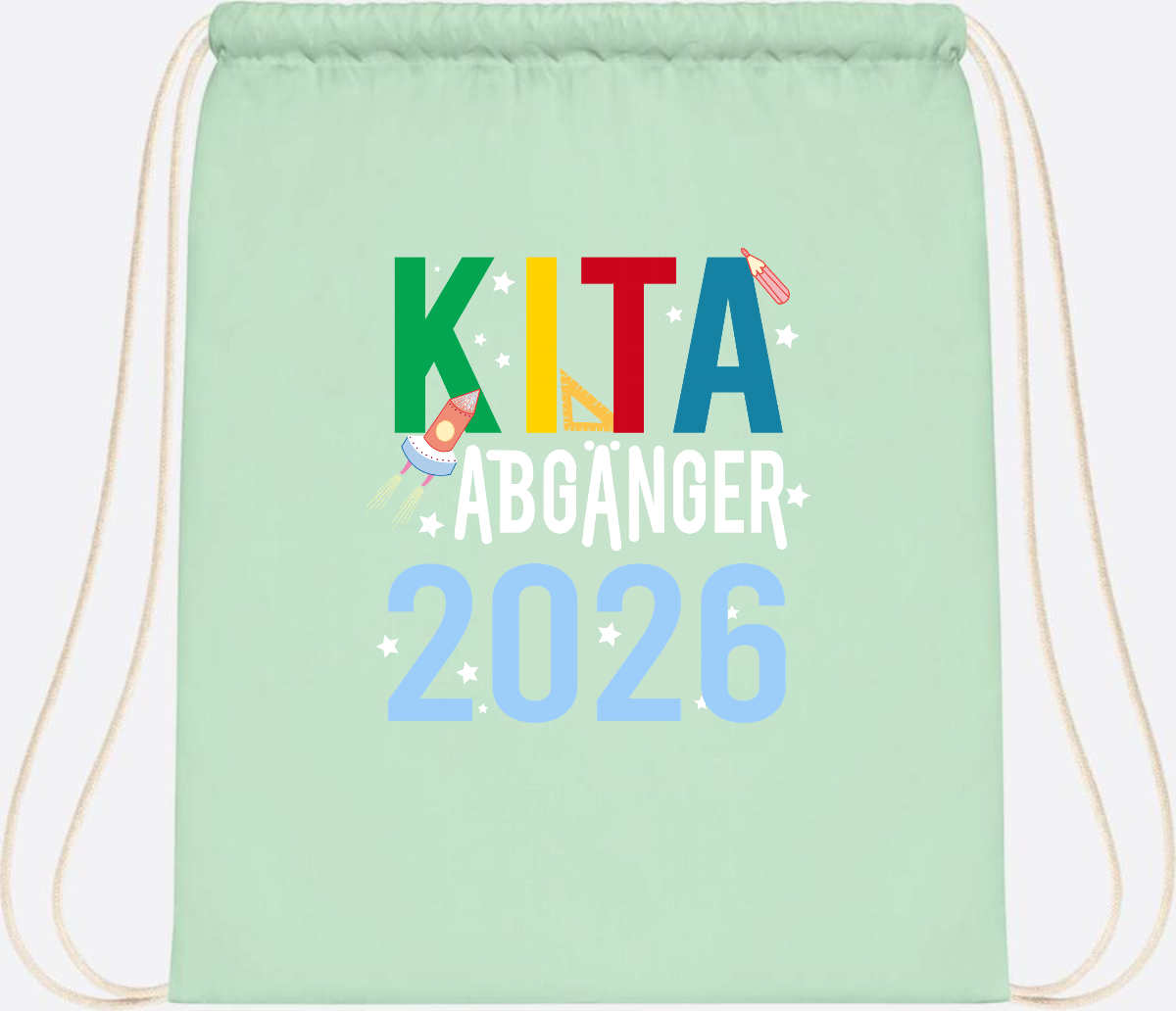 Turnbeutel Kita Abgänger 2026 – Personalisiert mit Name - Pastel Mint/White