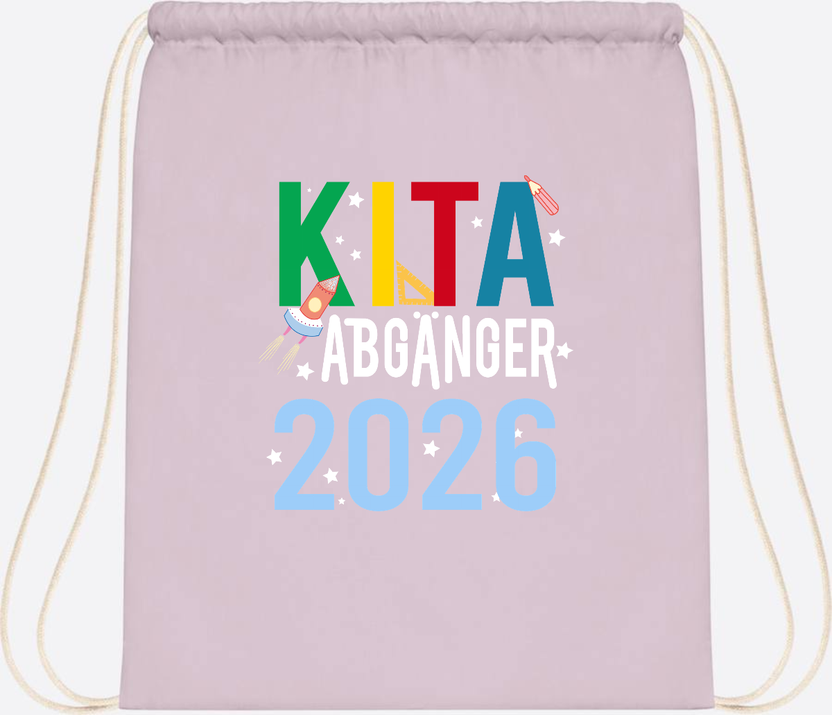 Turnbeutel Kita Abgänger 2026 – Personalisiert mit Name - Pastel Pink/White