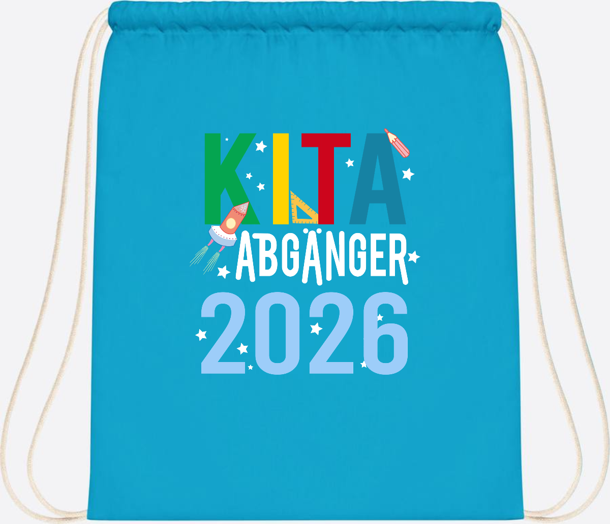 Turnbeutel Kita Abgänger 2026 – Personalisiert mit Name - Surf Blue