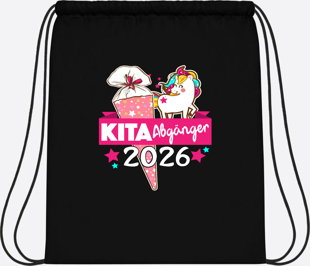 Turnbeutel Kita Abgänger 2026 – Personalisiert mit Name - Black/Black