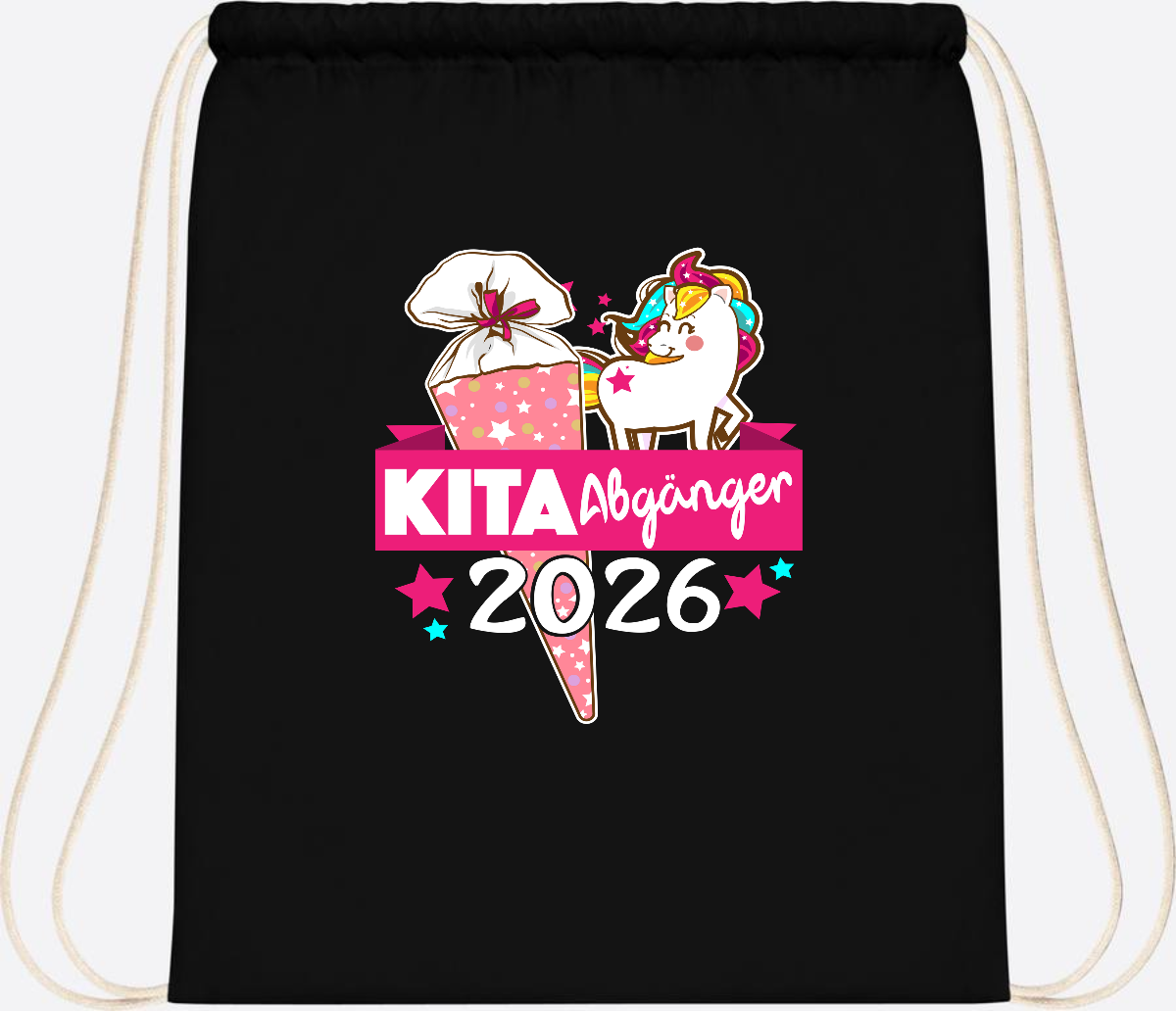 Turnbeutel Kita Abgänger 2026 – Personalisiert mit Name - Black