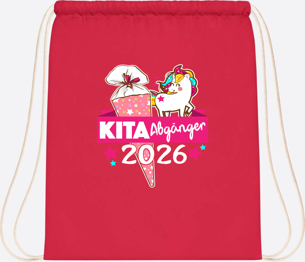 Turnbeutel Kita Abgänger 2026 – Personalisiert mit Name - Bright Red