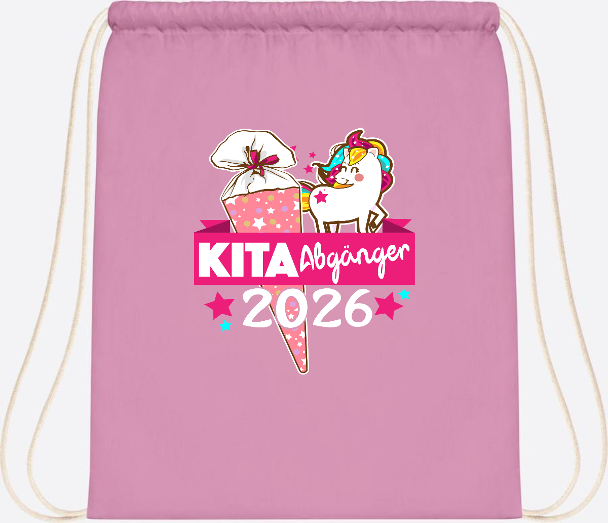 Turnbeutel Kita Abgänger 2026 – Personalisiert mit Name - Classic Pink/White