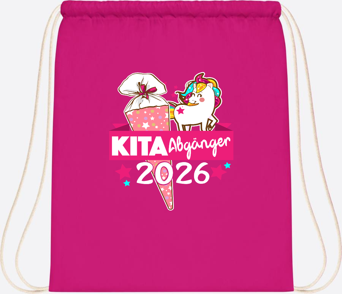 Turnbeutel Kita Abgänger 2026 – Personalisiert mit Name - Fuchsia