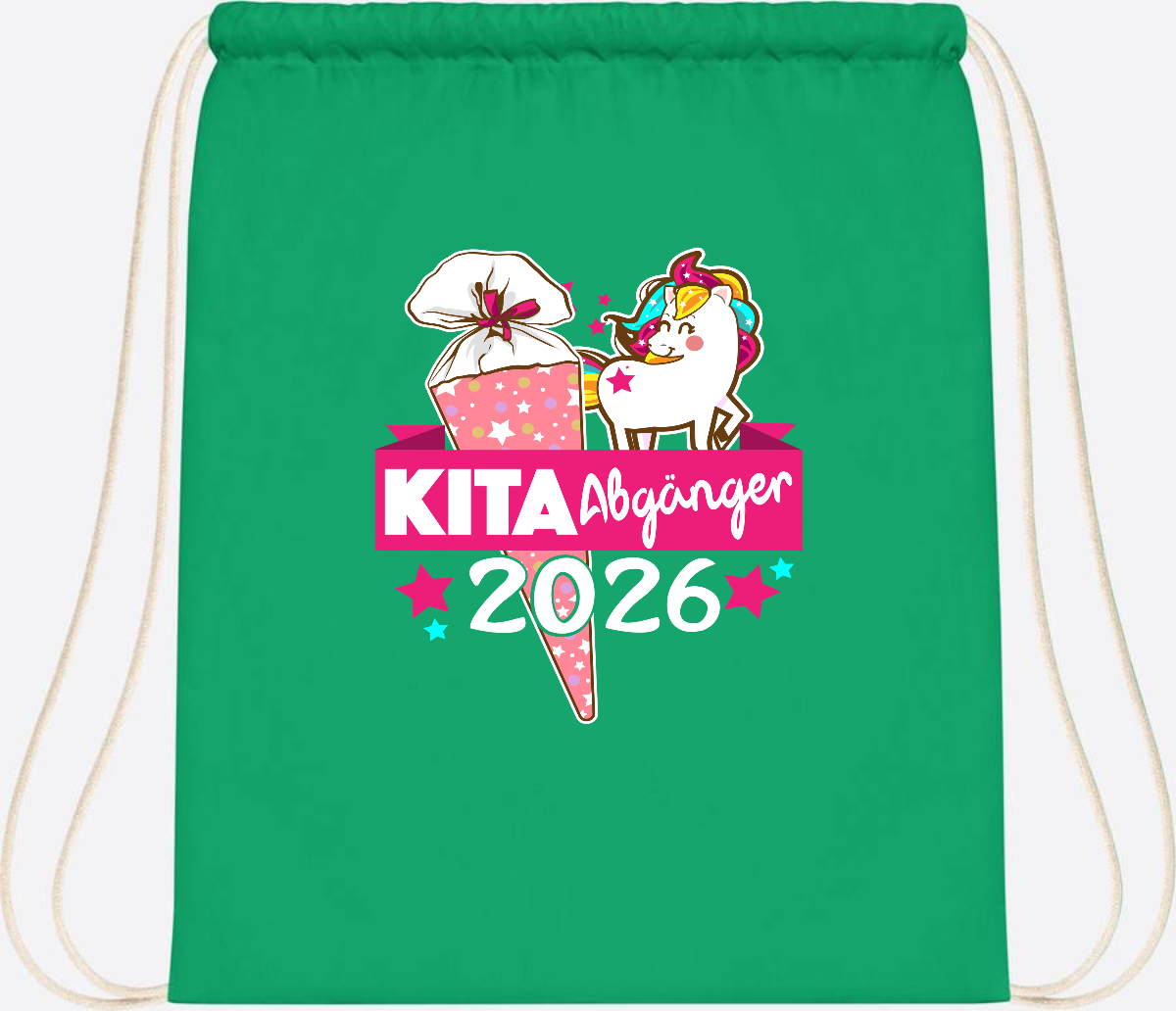 Turnbeutel Kita Abgänger 2026 – Personalisiert mit Name - Kelly Green