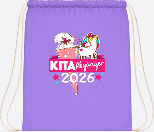 Turnbeutel Kita Abgänger 2026 – Personalisiert mit Name - Lavender/White