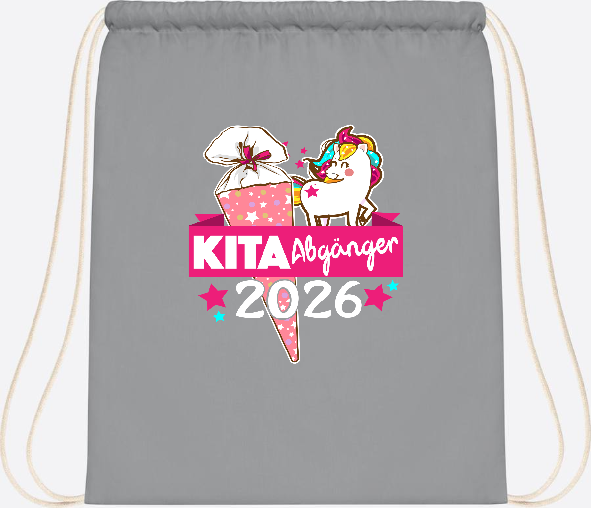 Turnbeutel Kita Abgänger 2026 – Personalisiert mit Name - Light Grey