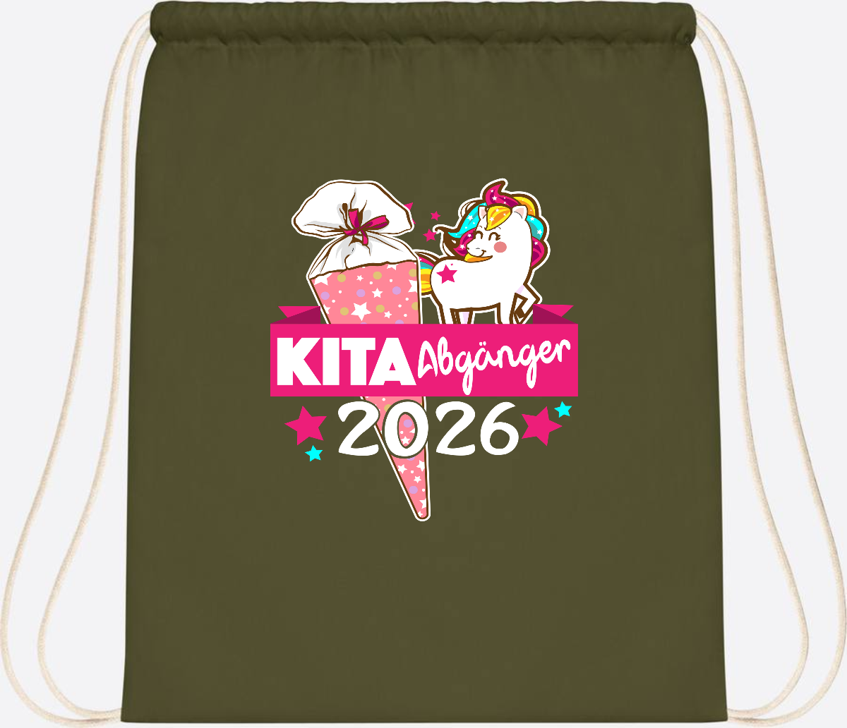 Turnbeutel Kita Abgänger 2026 – Personalisiert mit Name - Olive Green