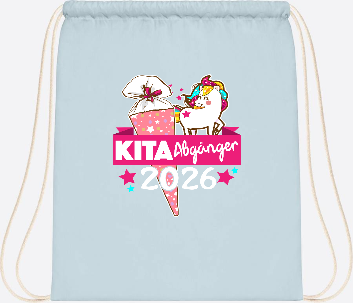 Turnbeutel Kita Abgänger 2026 – Personalisiert mit Name - Pastel Blue/White