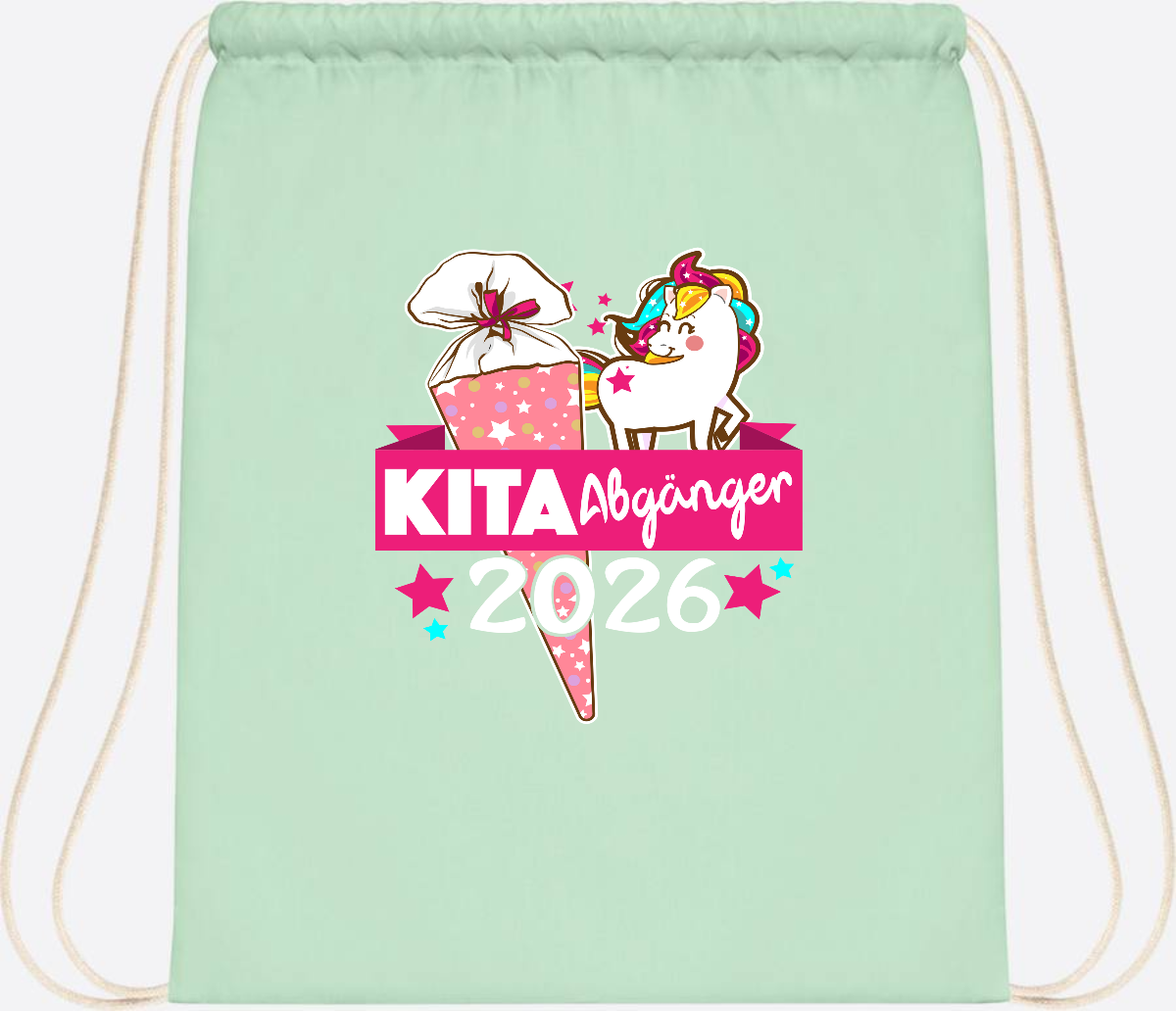 Turnbeutel Kita Abgänger 2026 – Personalisiert mit Name - Pastel Mint/White