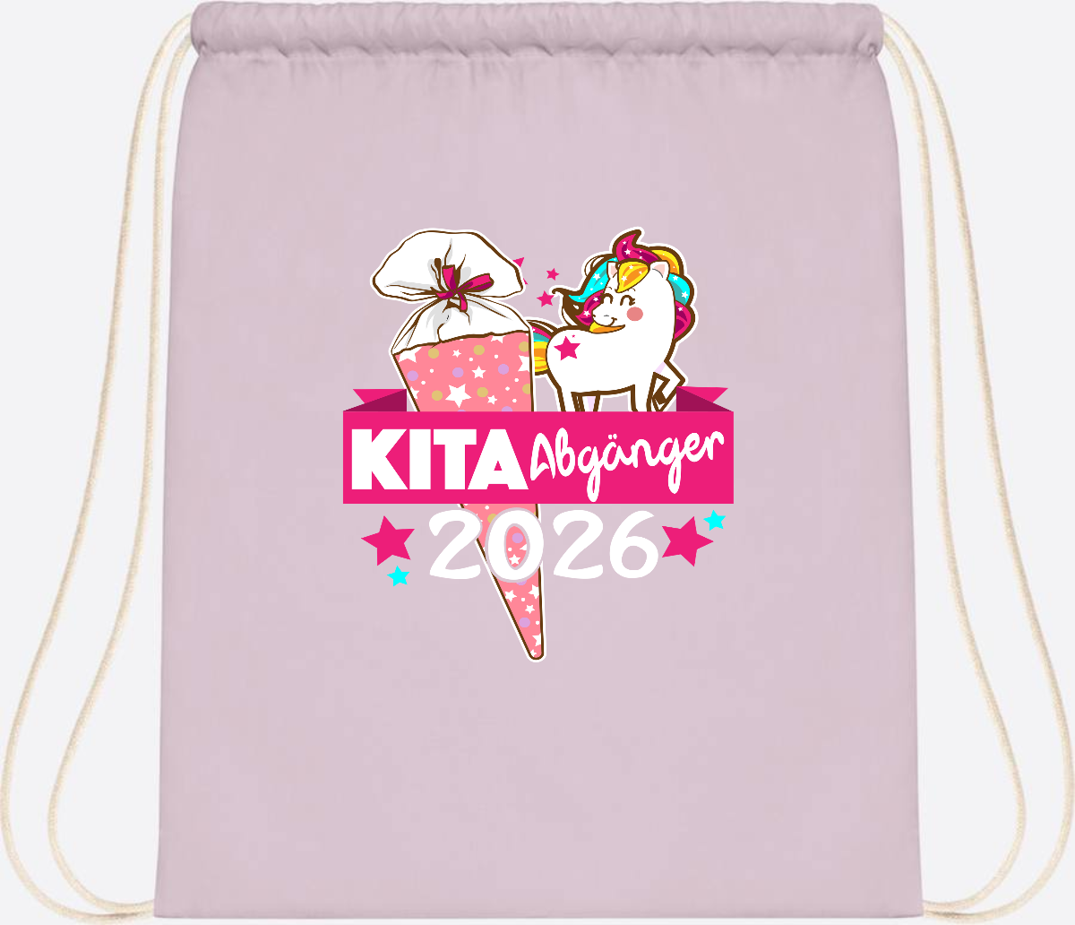 Turnbeutel Kita Abgänger 2026 – Personalisiert mit Name - Pastel Pink/White