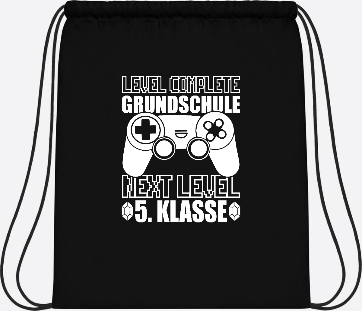 Turnbeutel Level complete 5. Klasse - mit Namen personalisiert - Black/Black