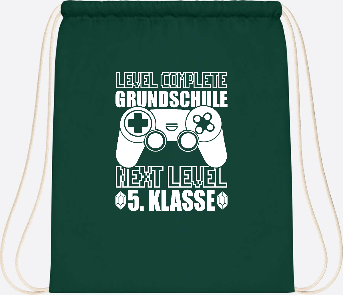 Turnbeutel Level complete 5. Klasse - mit Namen personalisiert - Bottle Green