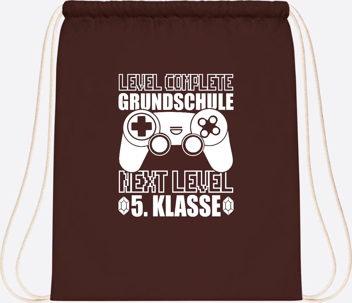 Turnbeutel Level complete 5. Klasse - mit Namen personalisiert - Chocolate