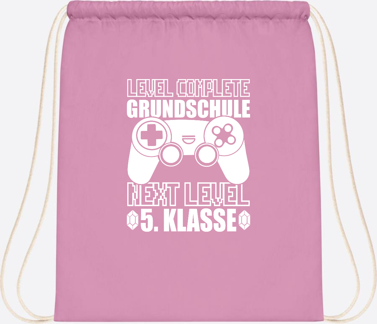 Turnbeutel Level complete 5. Klasse - mit Namen personalisiert - Classic Pink/White