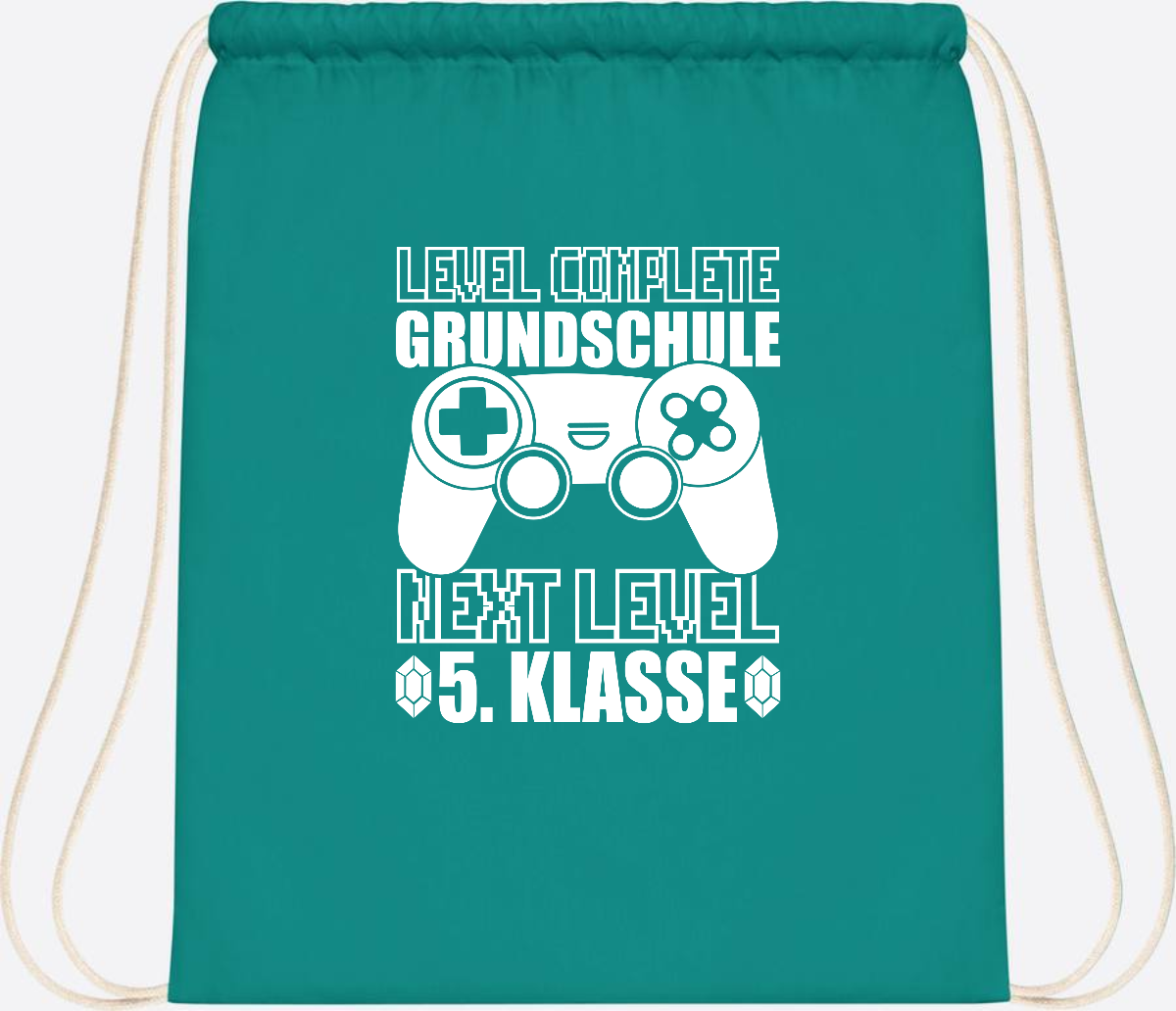 Turnbeutel Level complete 5. Klasse - mit Namen personalisiert - Emerald
