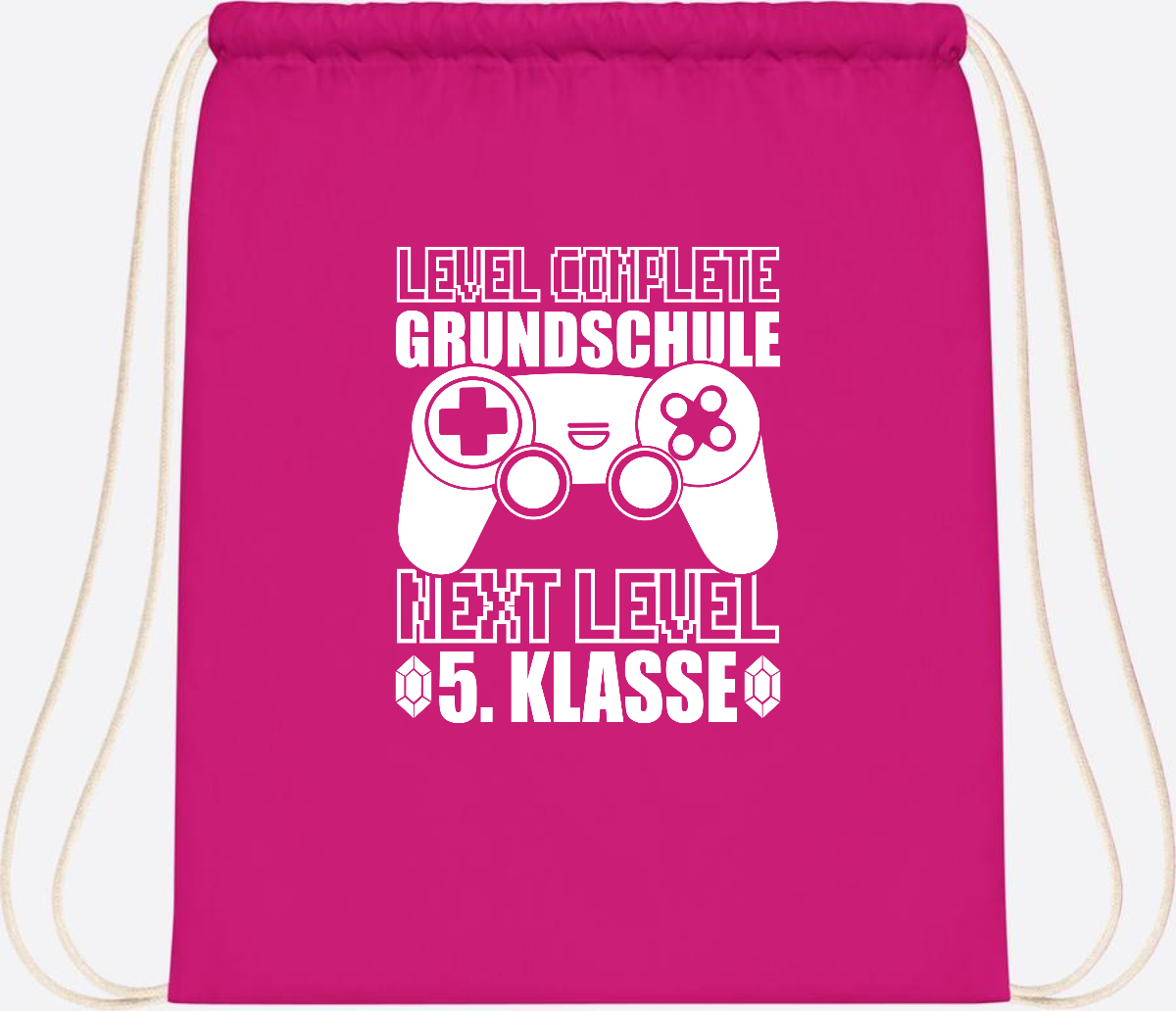 Turnbeutel Level complete 5. Klasse - mit Namen personalisiert - Fuchsia