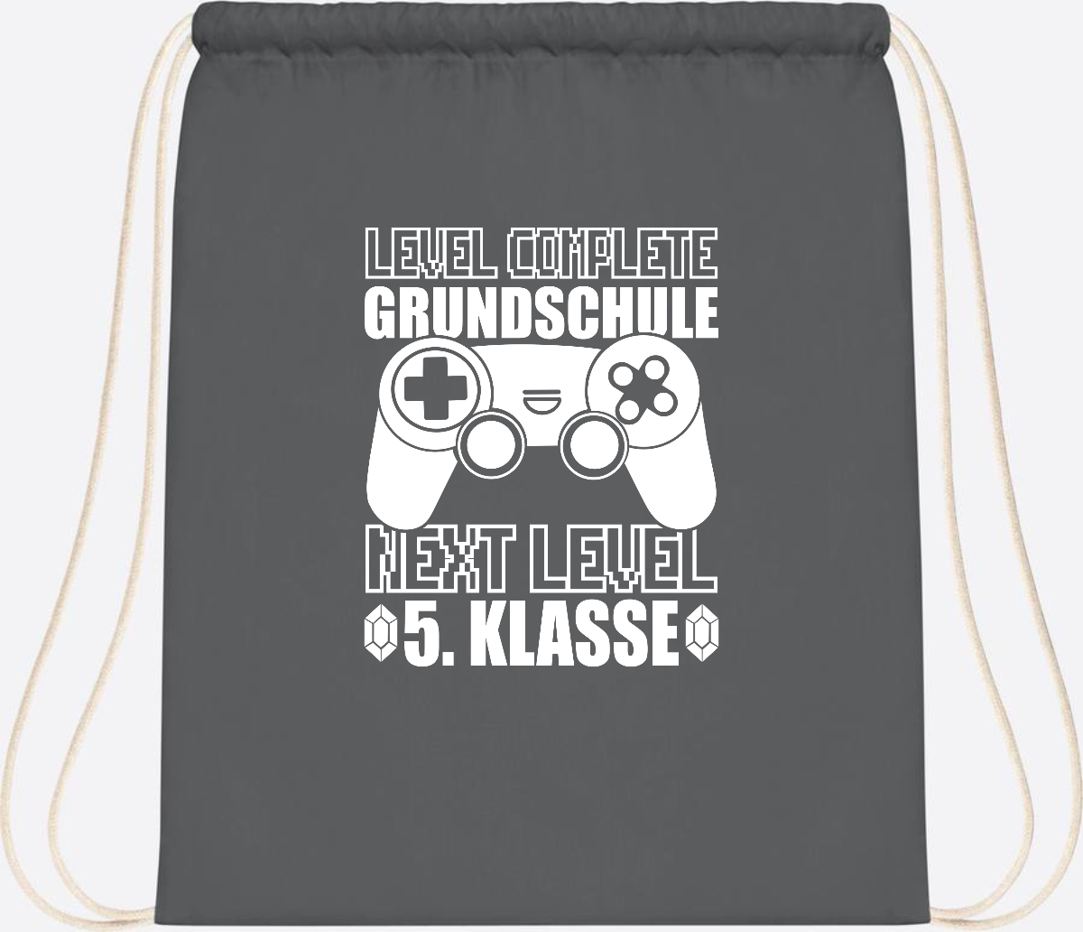 Turnbeutel Level complete 5. Klasse - mit Namen personalisiert - Graphite Grey
