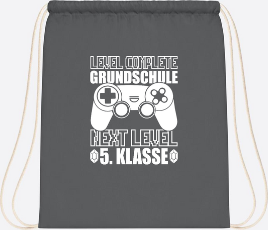 Turnbeutel Level complete 5. Klasse - mit Namen personalisiert - Graphite Grey
