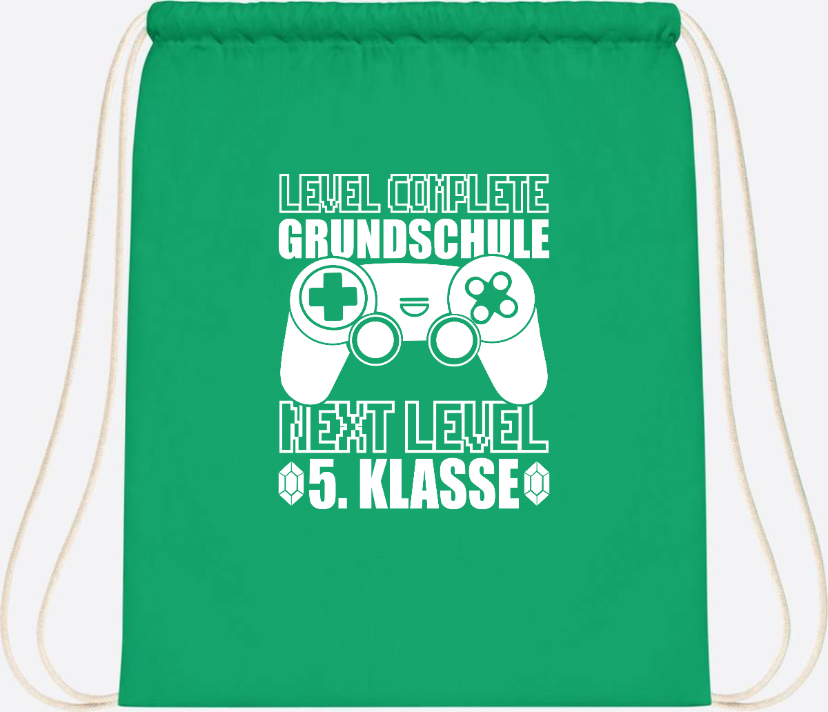 Turnbeutel Level complete 5. Klasse - mit Namen personalisiert - Kelly Green