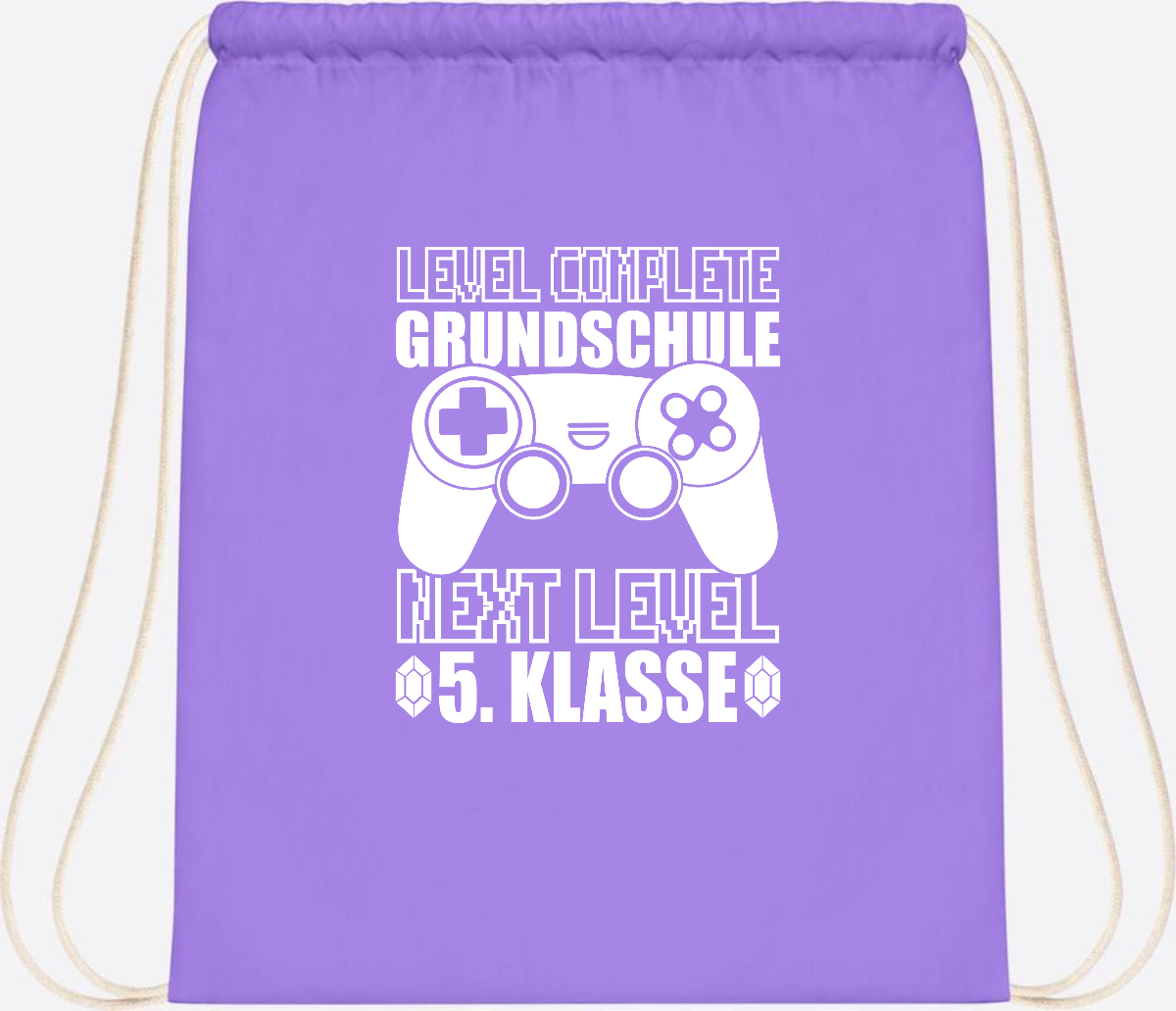 Turnbeutel Level complete 5. Klasse - mit Namen personalisiert - Lavender/White