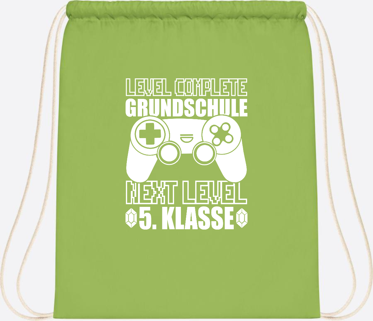Turnbeutel Level complete 5. Klasse - mit Namen personalisiert - Lime Green