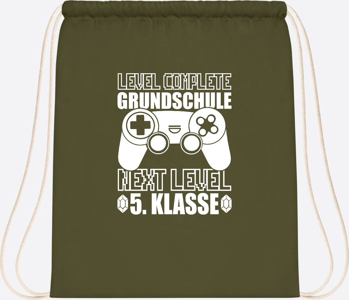 Turnbeutel Level complete 5. Klasse - mit Namen personalisiert - Olive Green