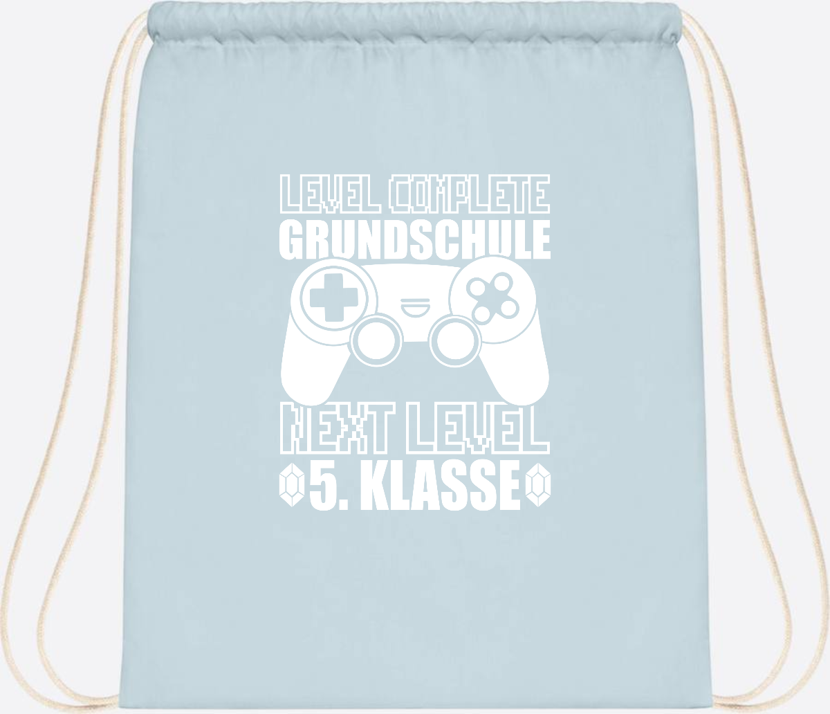 Turnbeutel Level complete 5. Klasse - mit Namen personalisiert - Pastel Blue/White