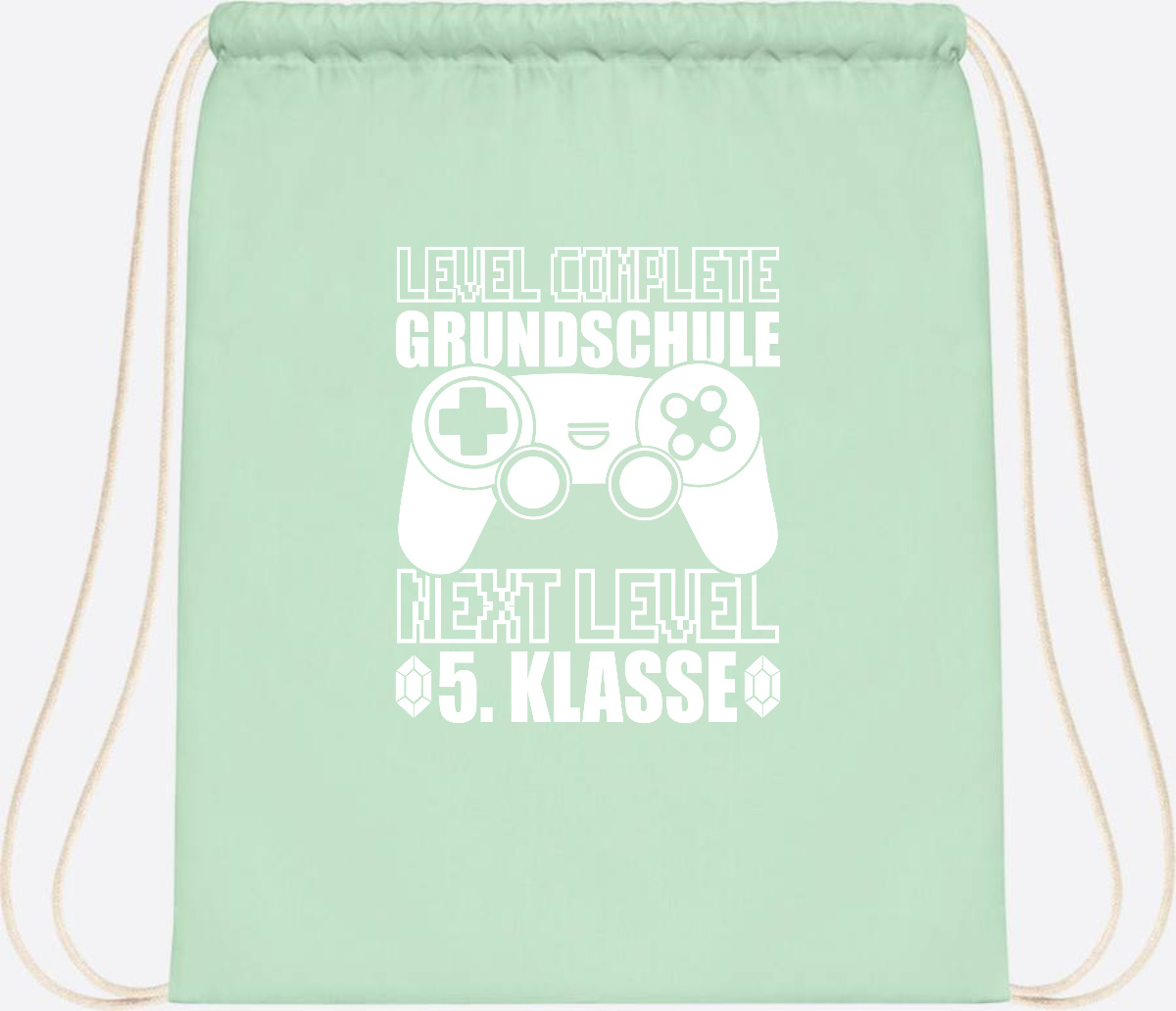 Turnbeutel Level complete 5. Klasse - mit Namen personalisiert - Pastel Mint/White