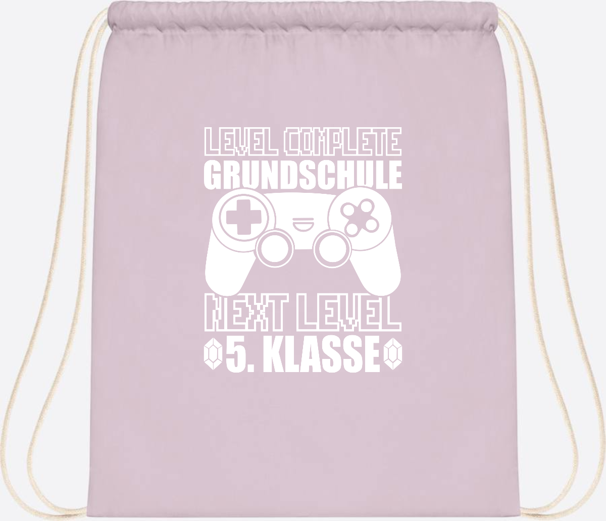 Turnbeutel Level complete 5. Klasse - mit Namen personalisiert - Pastel Pink/White