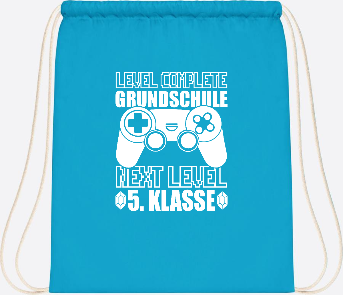 Turnbeutel Level complete 5. Klasse - mit Namen personalisiert - Surf Blue