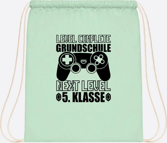 Turnbeutel Level complete 5. Klasse – Personalisiert mit Name - Pastel Mint/White