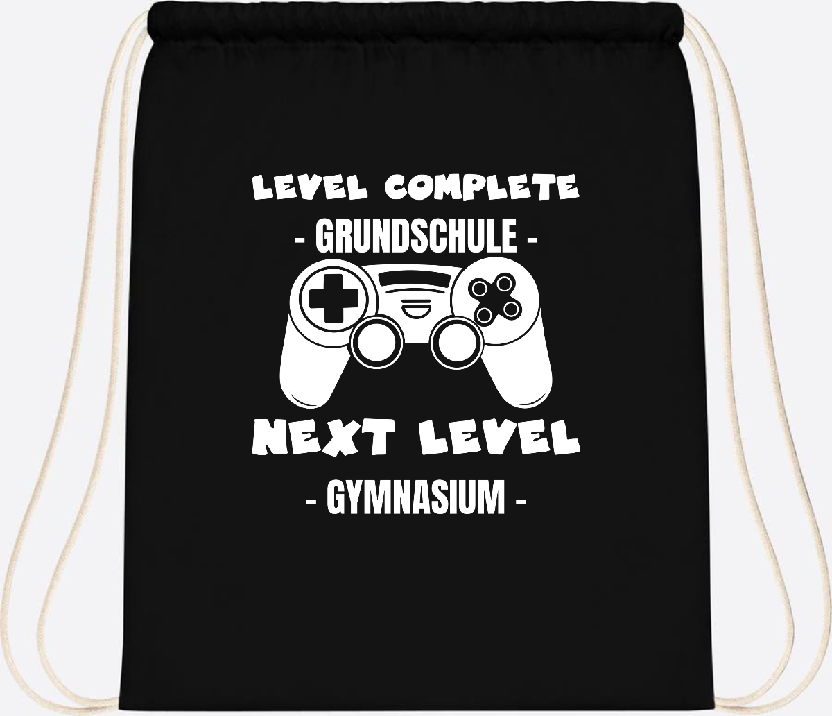 Turnbeutel Level Complete Gymnasium – Personalisiert mit Name - Black