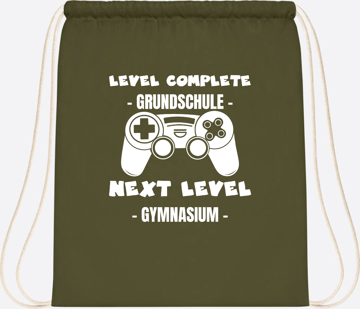 Turnbeutel Level Complete Gymnasium – Personalisiert mit Name - Olive Green