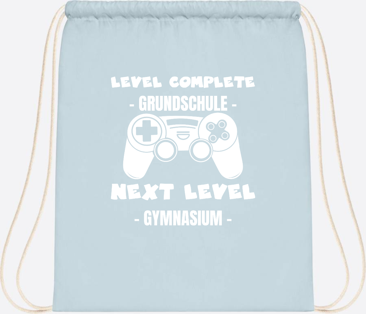 Turnbeutel Level Complete Gymnasium – Personalisiert mit Name - Pastel Blue/White