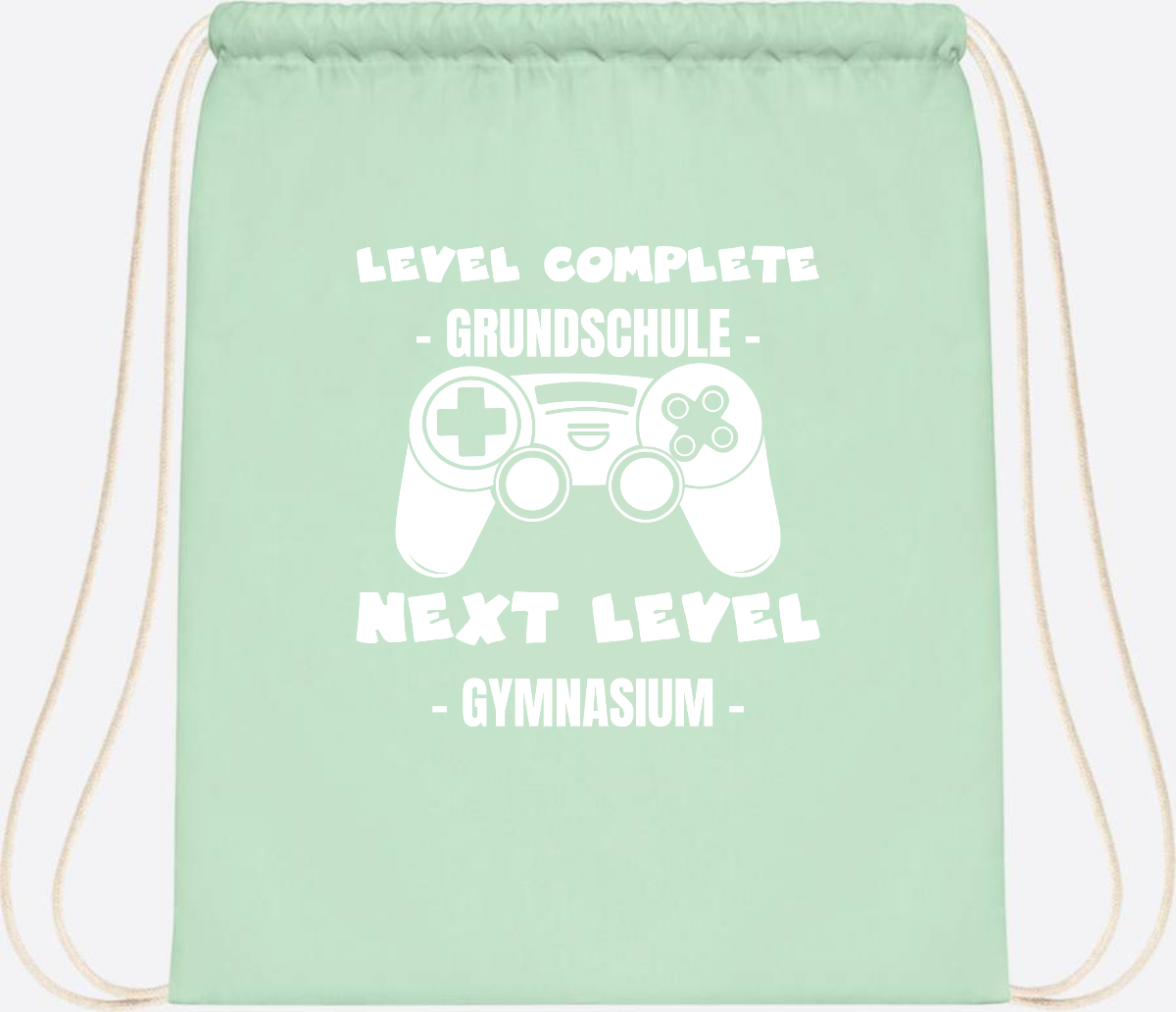 Turnbeutel Level Complete Gymnasium – Personalisiert mit Name - Pastel Mint/White