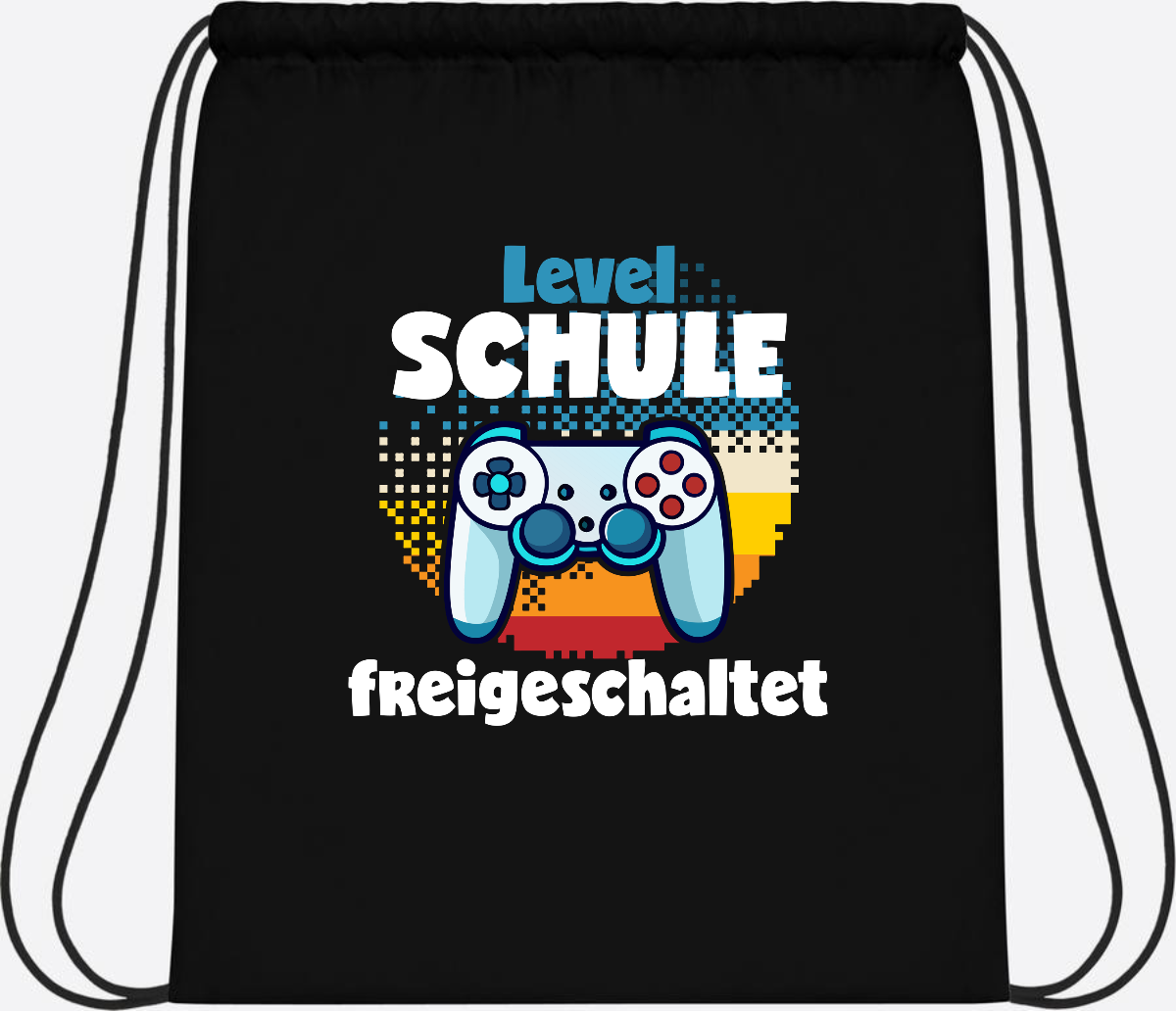 Turnbeutel Level Schule freigeschaltet – Geschenk Einschulung - Black/Black