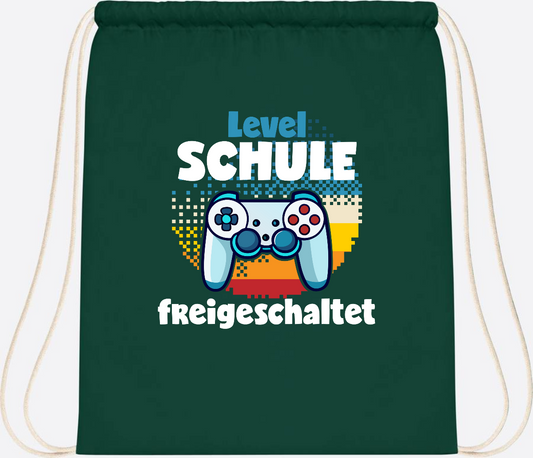 Turnbeutel Level Schule freigeschaltet – Geschenk Einschulung - Bottle Green