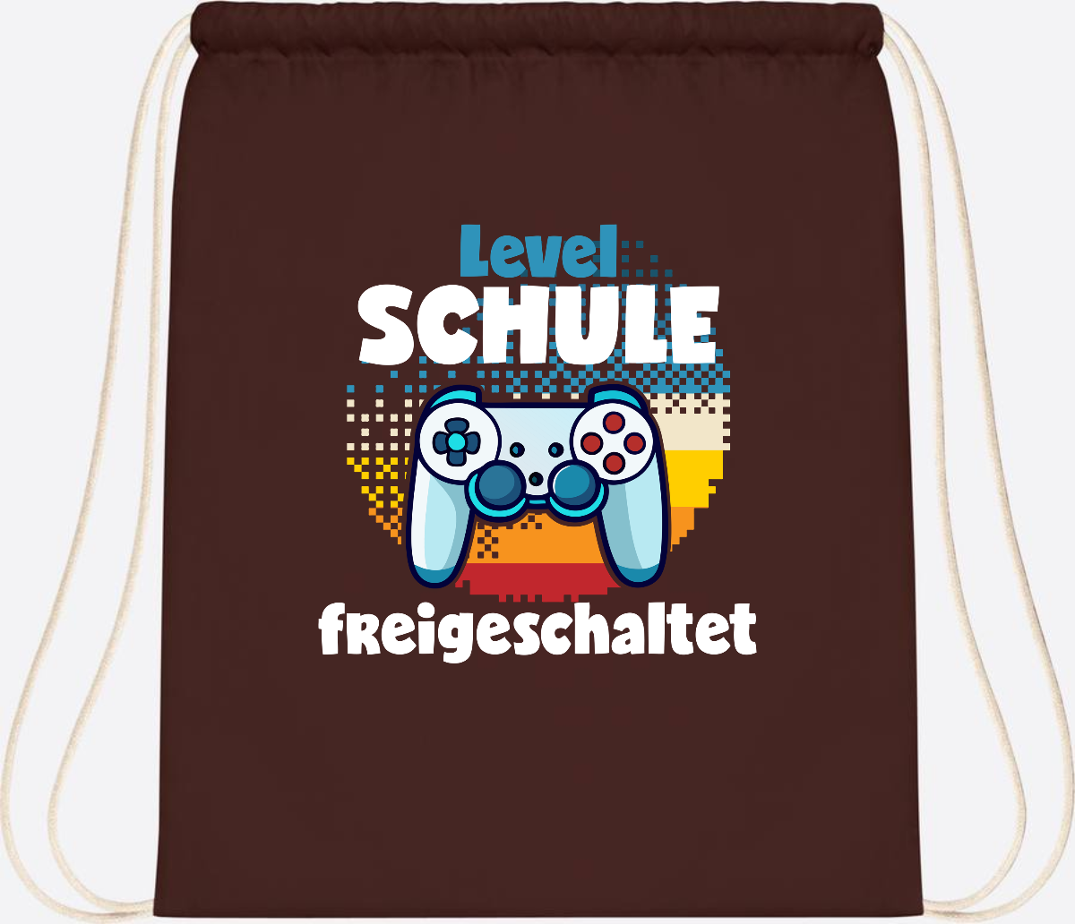 Turnbeutel Level Schule freigeschaltet – Geschenk Einschulung - Chocolate