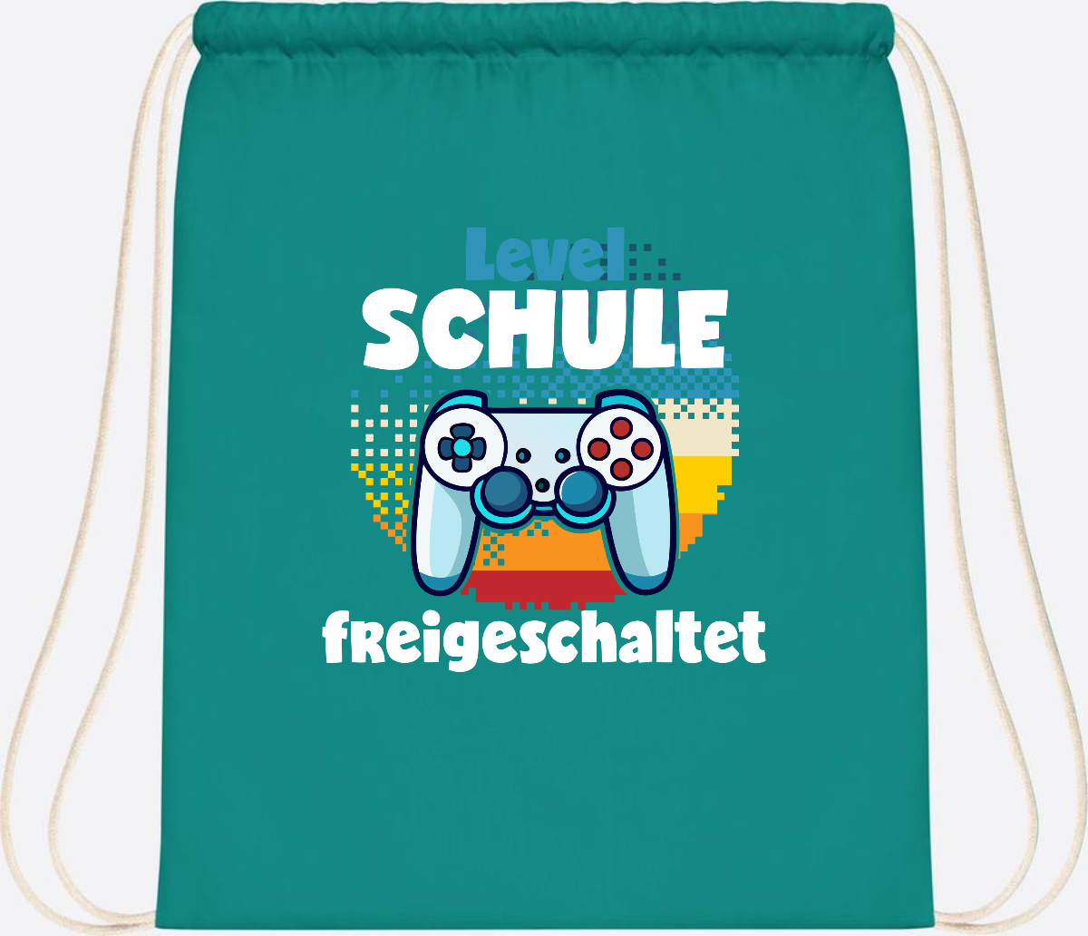 Turnbeutel Level Schule freigeschaltet – Geschenk Einschulung - Emerald